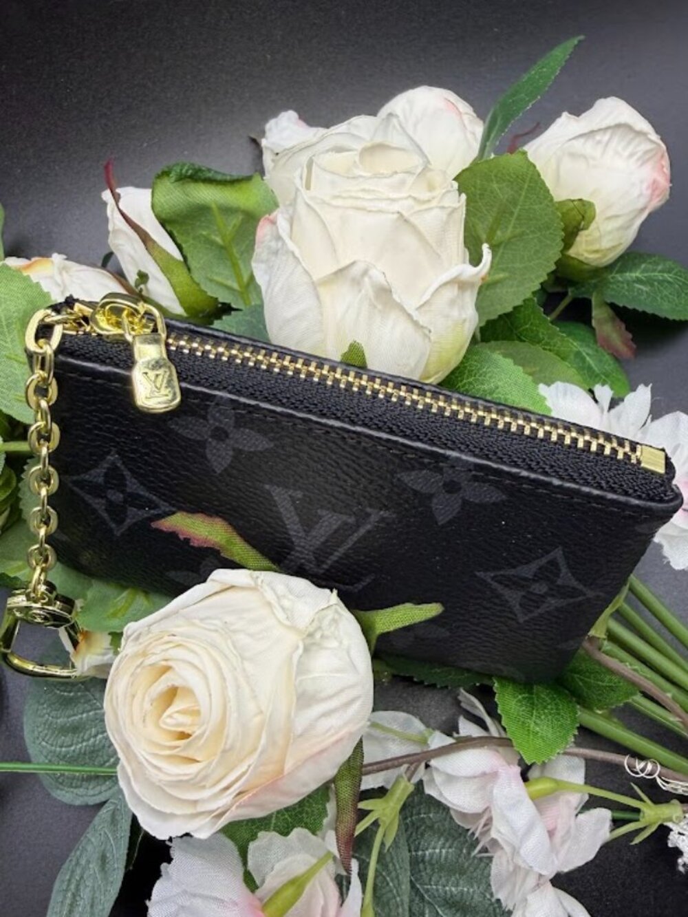 Black Leather Zip Coin Wallet Card Case Key Holder Compact Everyday Pouch